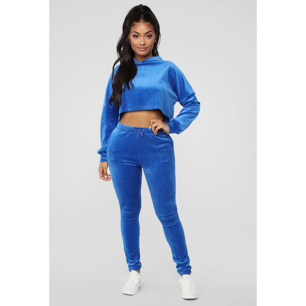 Royal Blue Velour Cropped Hoodie - NWT